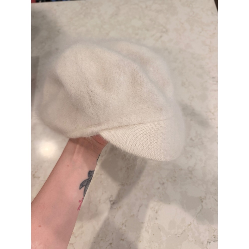 Vintage Y2K Arlin Angora Blend‎ Newsboy Hat Fuzzy Baker Boy Cap Ivory Cream OS